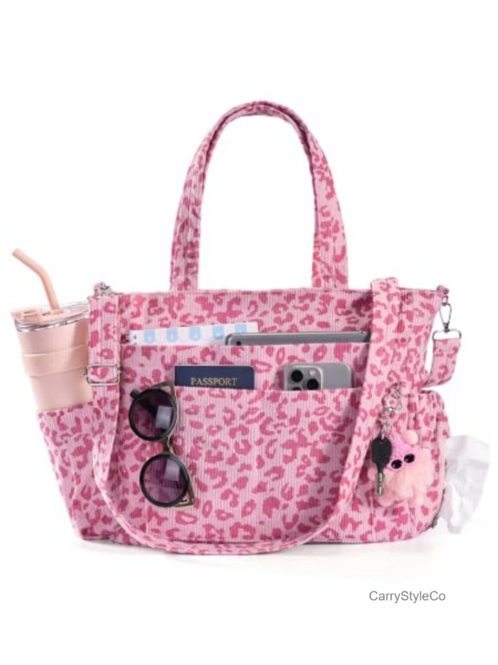 Corduroy Tote Bag Large Crossbody Shoulder Handbag Floral Leopard Travel